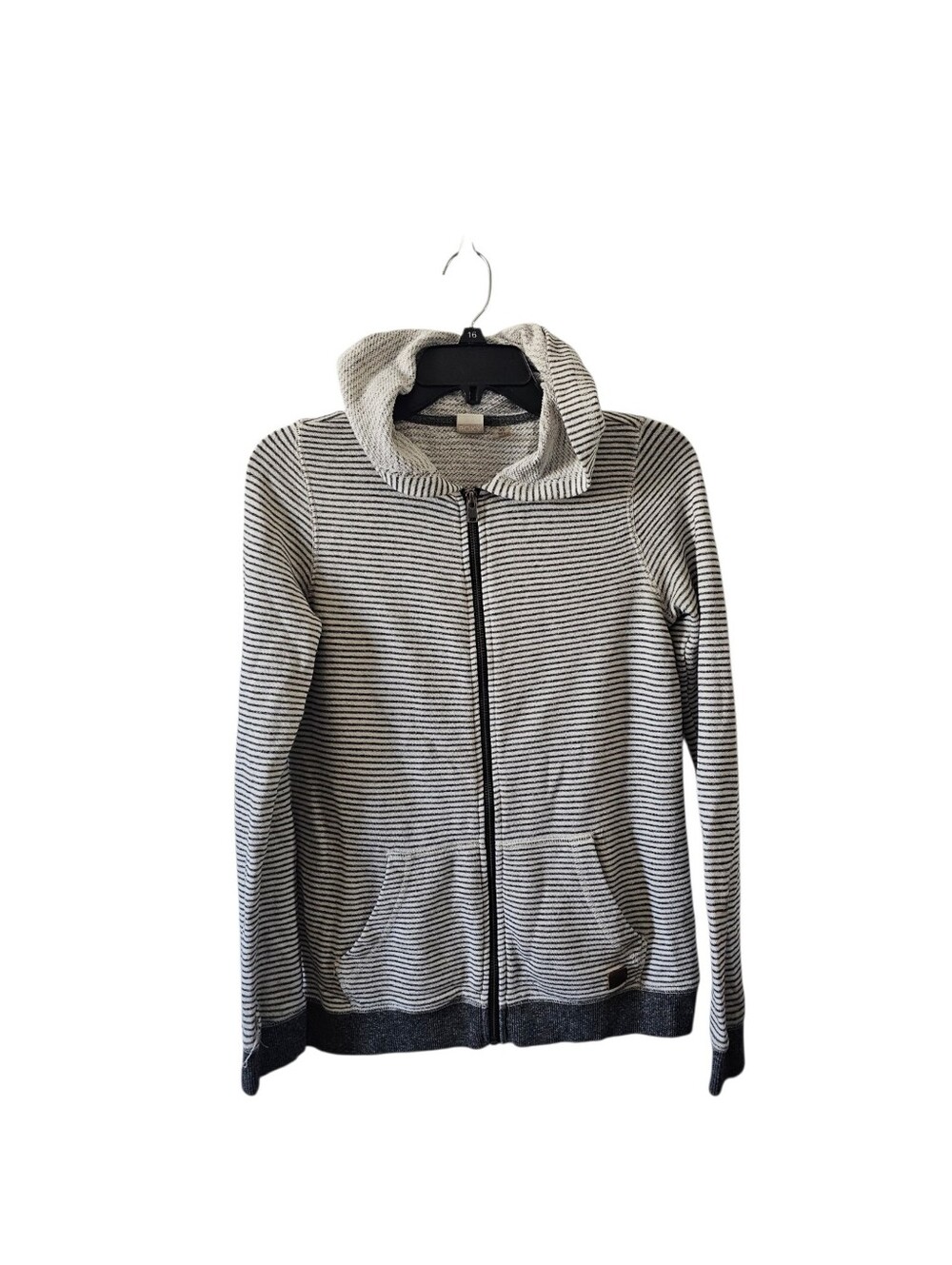 Roxy Striped Full Zip Hoodie Jacket Womens Size 6 Small Gray White Knit Beach